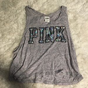 ❌SOLD❌ PINK VS GREY MUSCLE TANK W SPARKLES!!
